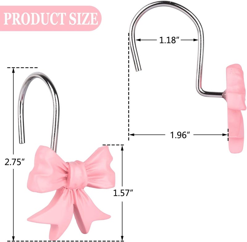 EVOOKA 12pcs Bow Knot Shower Curtain Hooks,Home Decorative Shower Curtain Rings for Bathroom,Resin Shower Curtain Hangers Bathroom Accessories (Pink) - Image 3